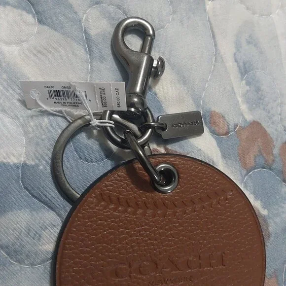 NWT Coach Leather Baseball Key Holder /Charm - Picture 5 of 8